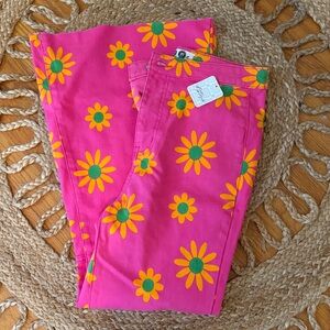 FREE PEOPLE We The Free Youthquake Floral Pink Pants with Yellow Daisies